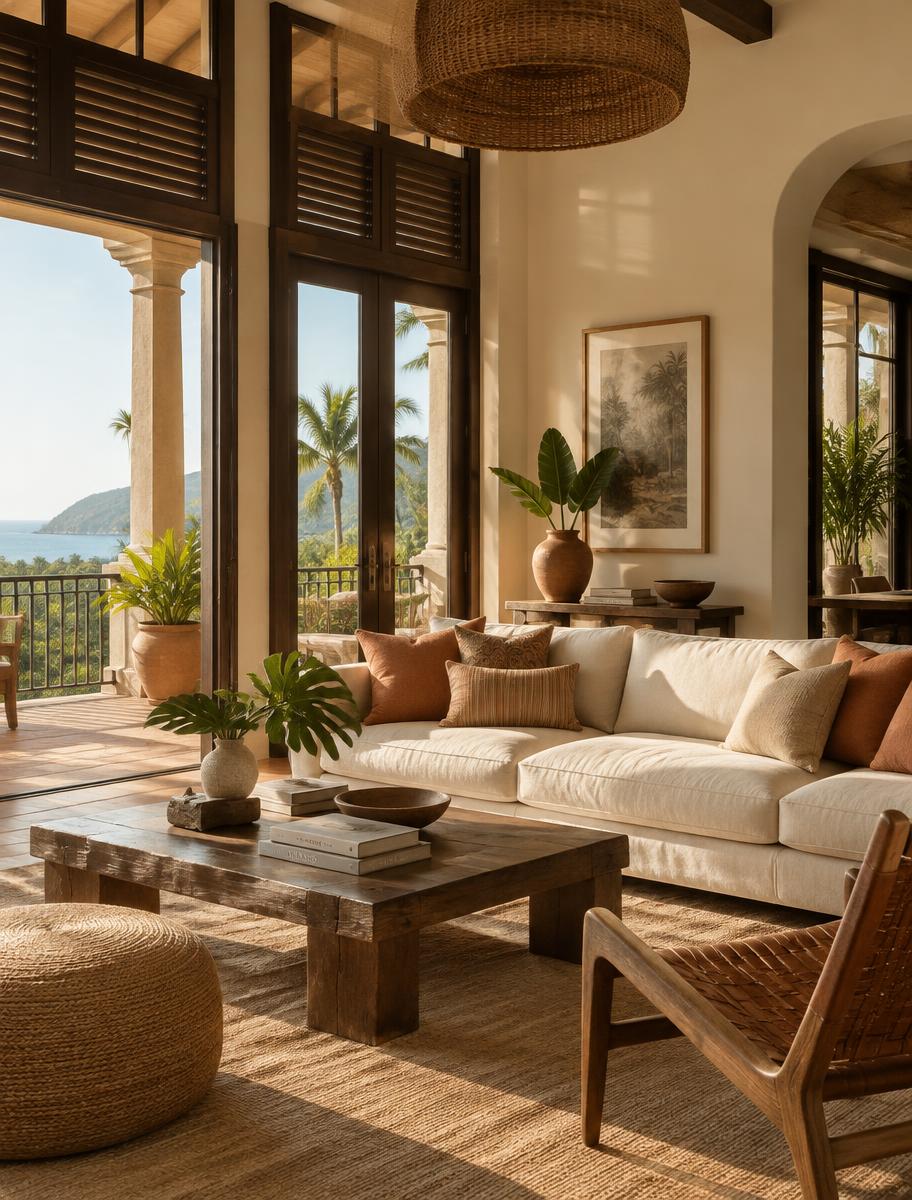 Warm, light-filled living room in a Puerto Rico residence